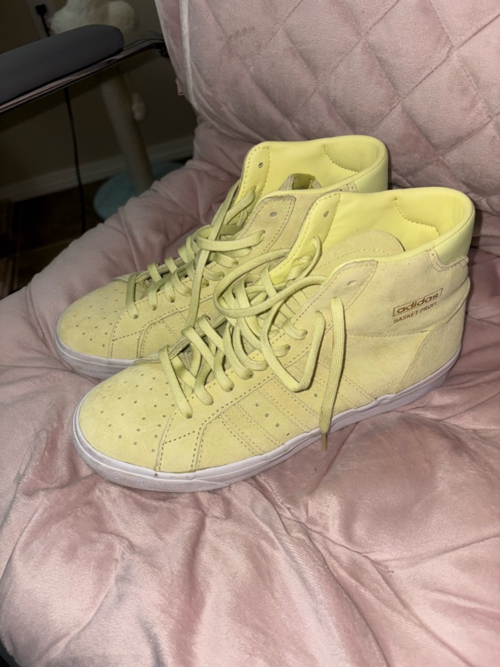 adidas Basket Profile High-Top Sneakers in Pale Yellow Suede